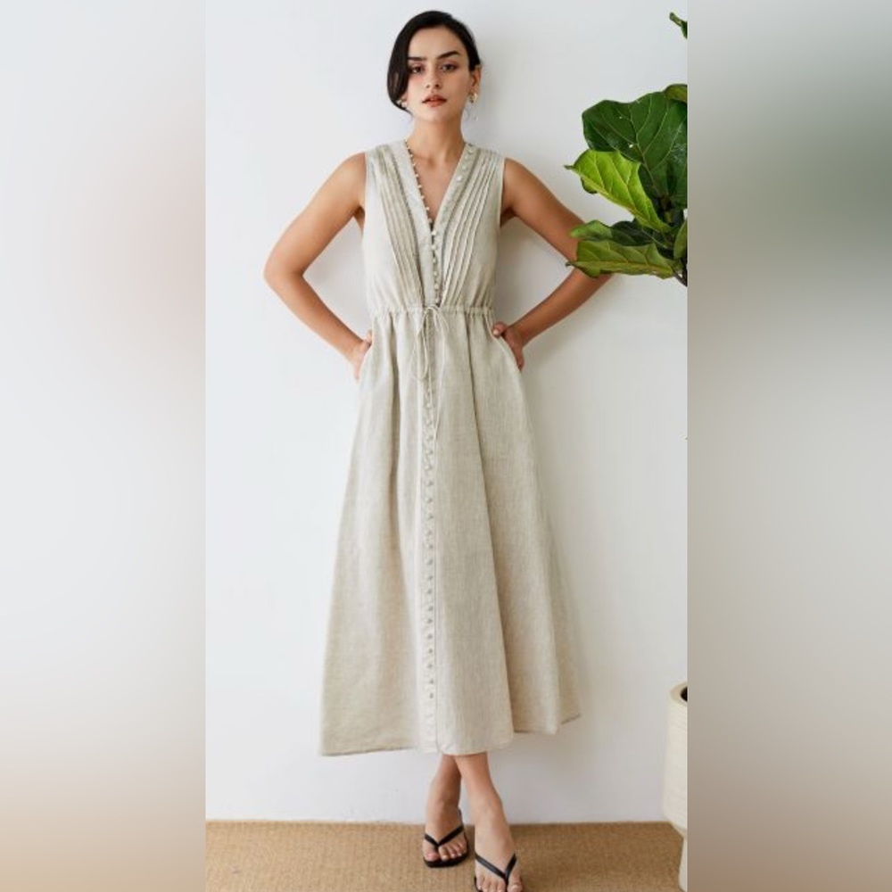 Chicwish Cream Maxi Dress with Button Detail